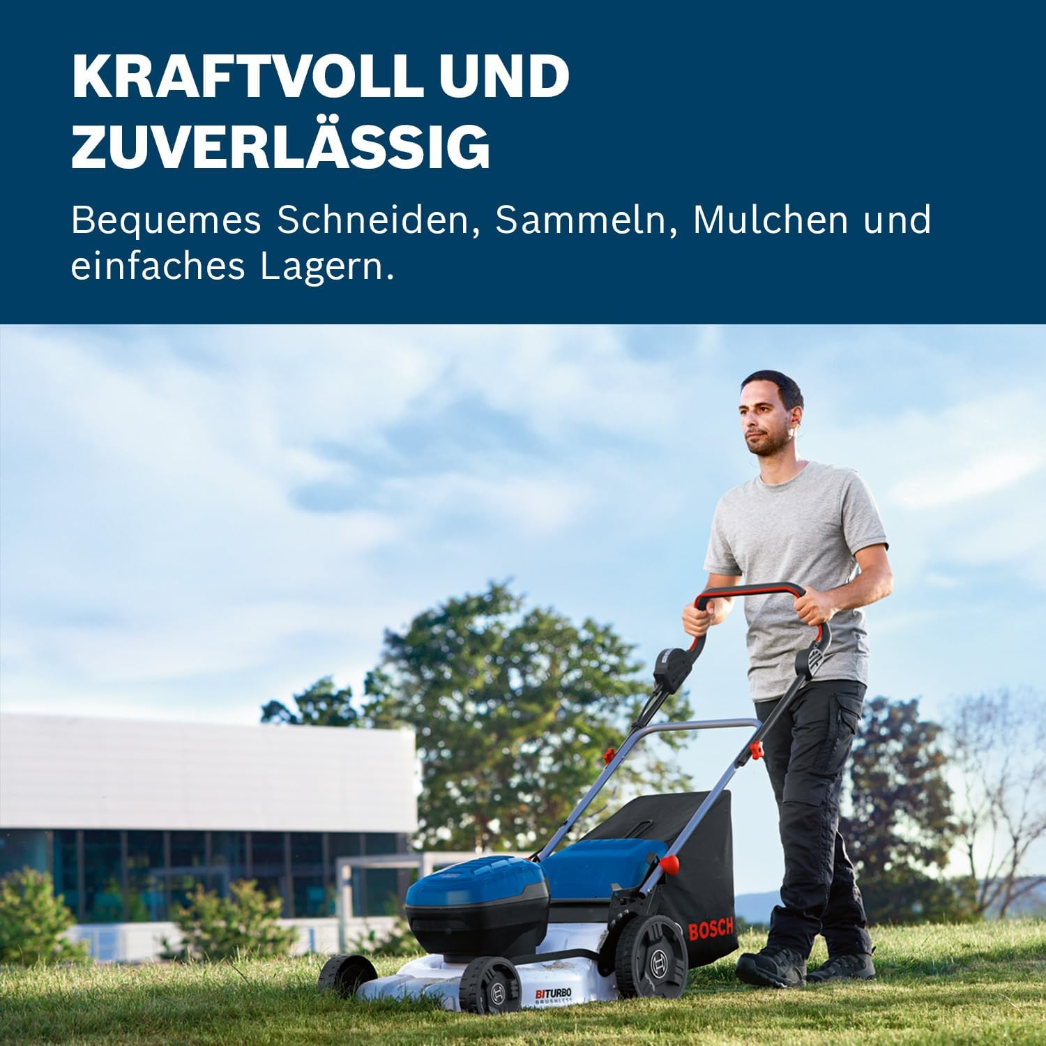 Einsatzbereich Bosch GRA 18V2-46 Bosch GRA 18V2-46 im Einsatz auf großer Rasenfläche