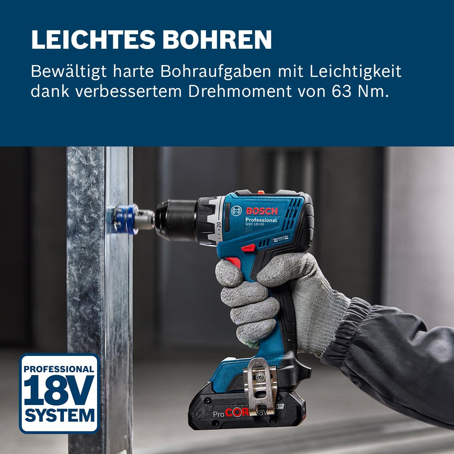 Volle Kontrolle bei jeder Anwendung Volle Kontrolle mit dem Bosch GSR 18V-65 bei jeder Anwendung
