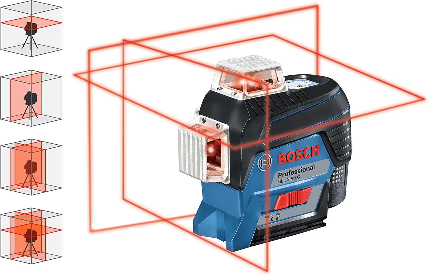 Drei 360 Grad Laserlinien für präzises Nivellieren Bosch GLL 3-80 C mit drei 360 Grad Laserlinien