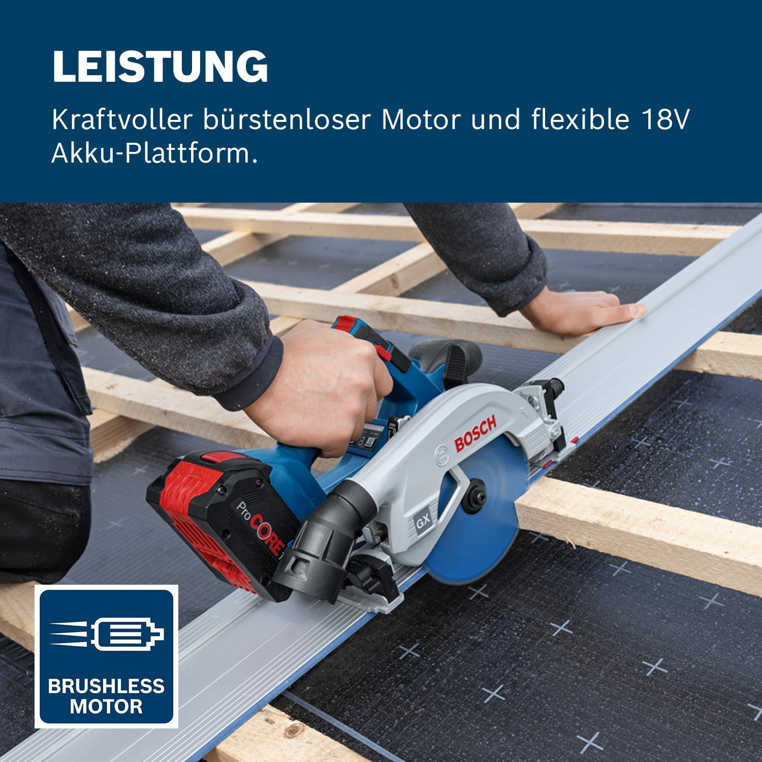 Bosch GKS 18V-57-2 GX Akku-Kreissäge im Zuschnitt-Einsatz